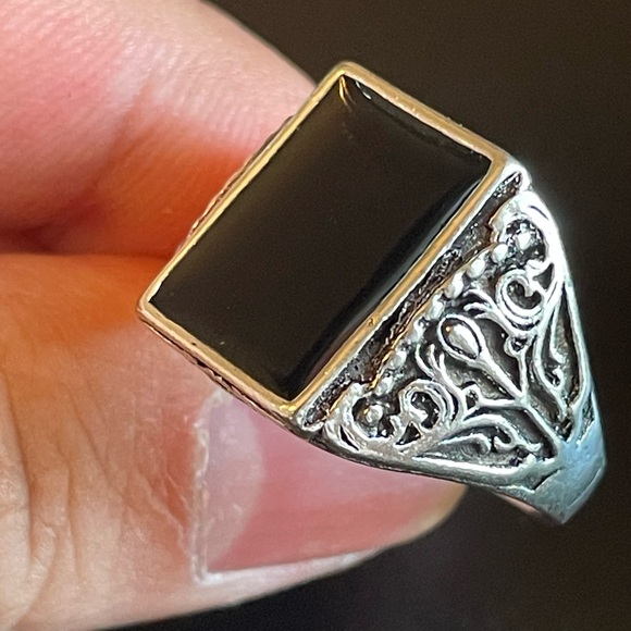 Trendy black obsidian S925 silver ring - Picture 7 of 8